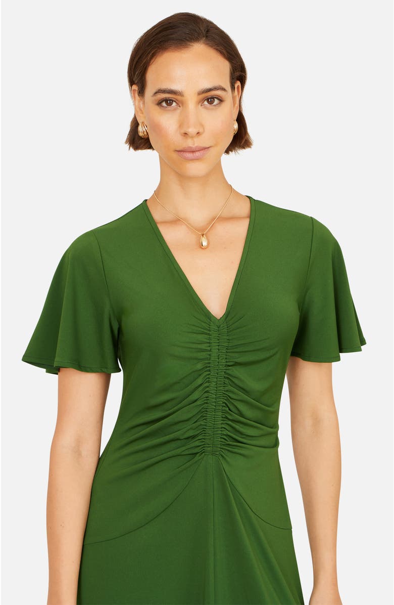 Yumi Ruched Front Stretch Midi Dress, Alternate, color, Green
