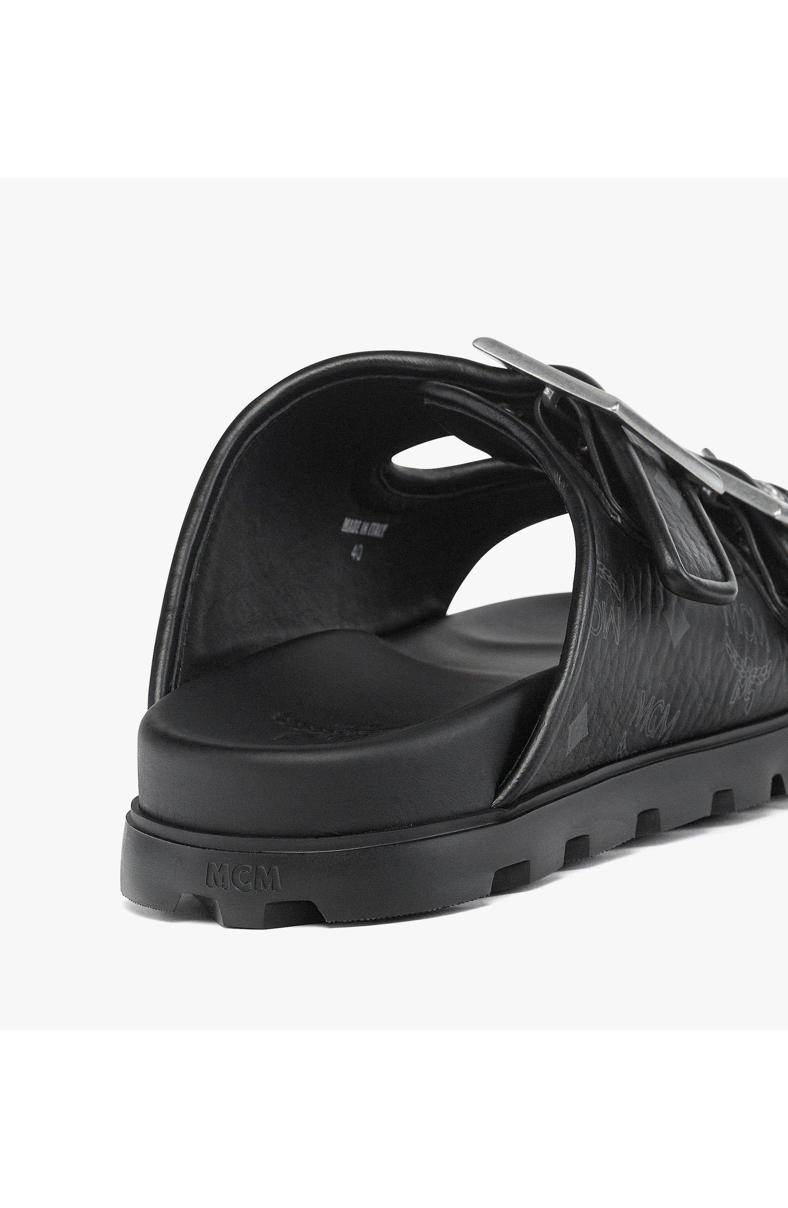 MCM Sandals in Visetos, Alternate, color, Black