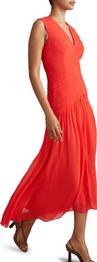 Saffy Ruched Mesh Midi Dress