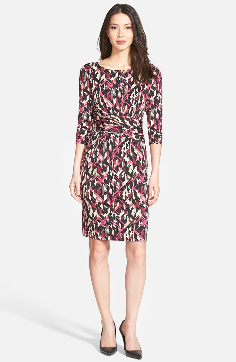 Ellen Tracy Print Gathered Jersey Sheath Dress, Alternate, color, 