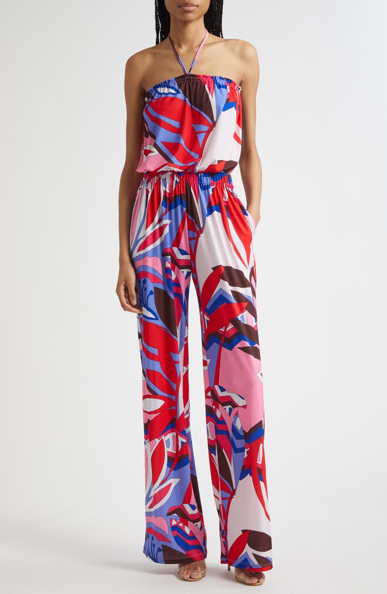 Ramy Brook Paradiso Iva Abstract Print Halter Strap Jumpsuit, Main, color, 