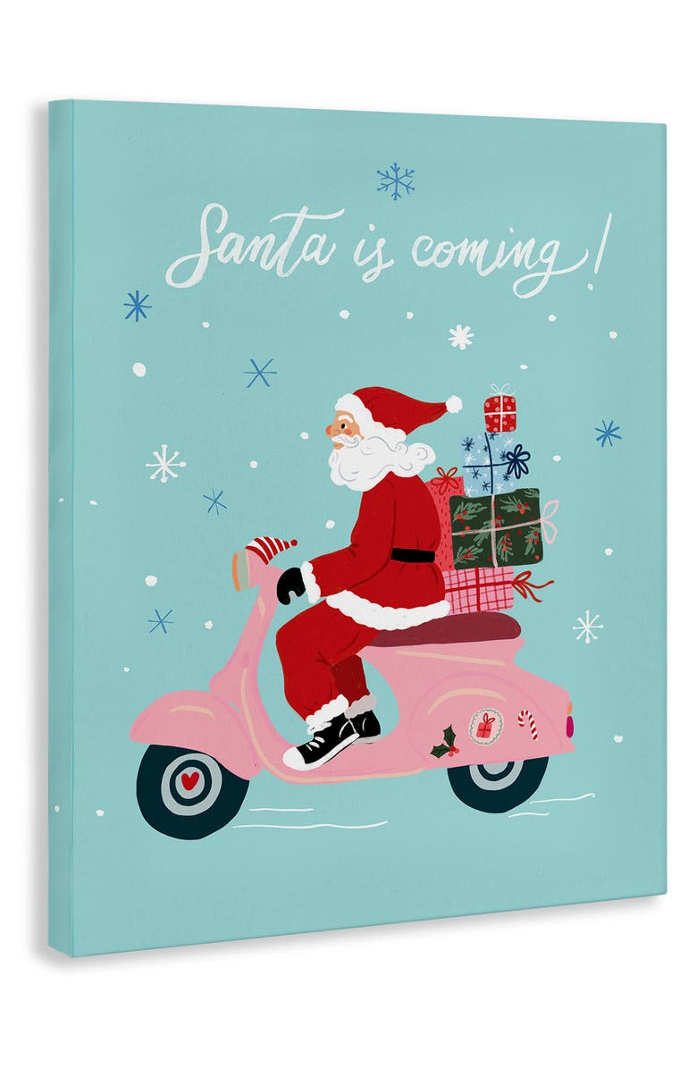 Stupell Industries Santa On Moped Scooter Canvas Wall Art, Alternate, color, Blue