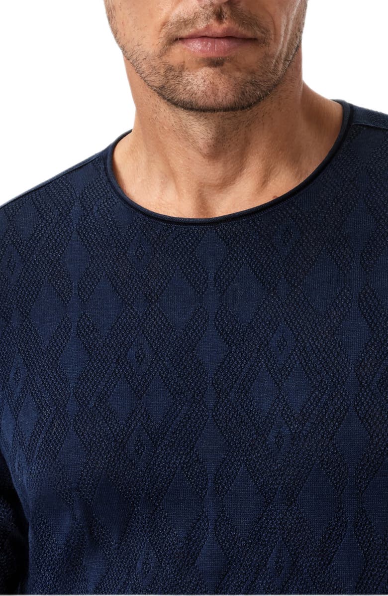 John Varvatos Brycen Broken Argyle Organic Cotton Sweater, Alternate, color, Navy