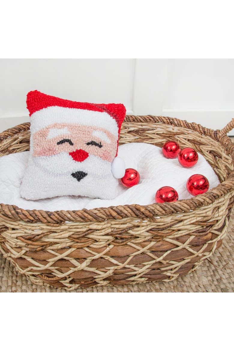 Happy Santa Claus Mini Christmas Hooked Accent Pillow, 8" x 8", Alternate, color, Red