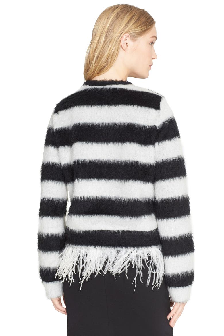 Ostrich Feather Fringe Stripe Sweater, Alternate, color, BLACK