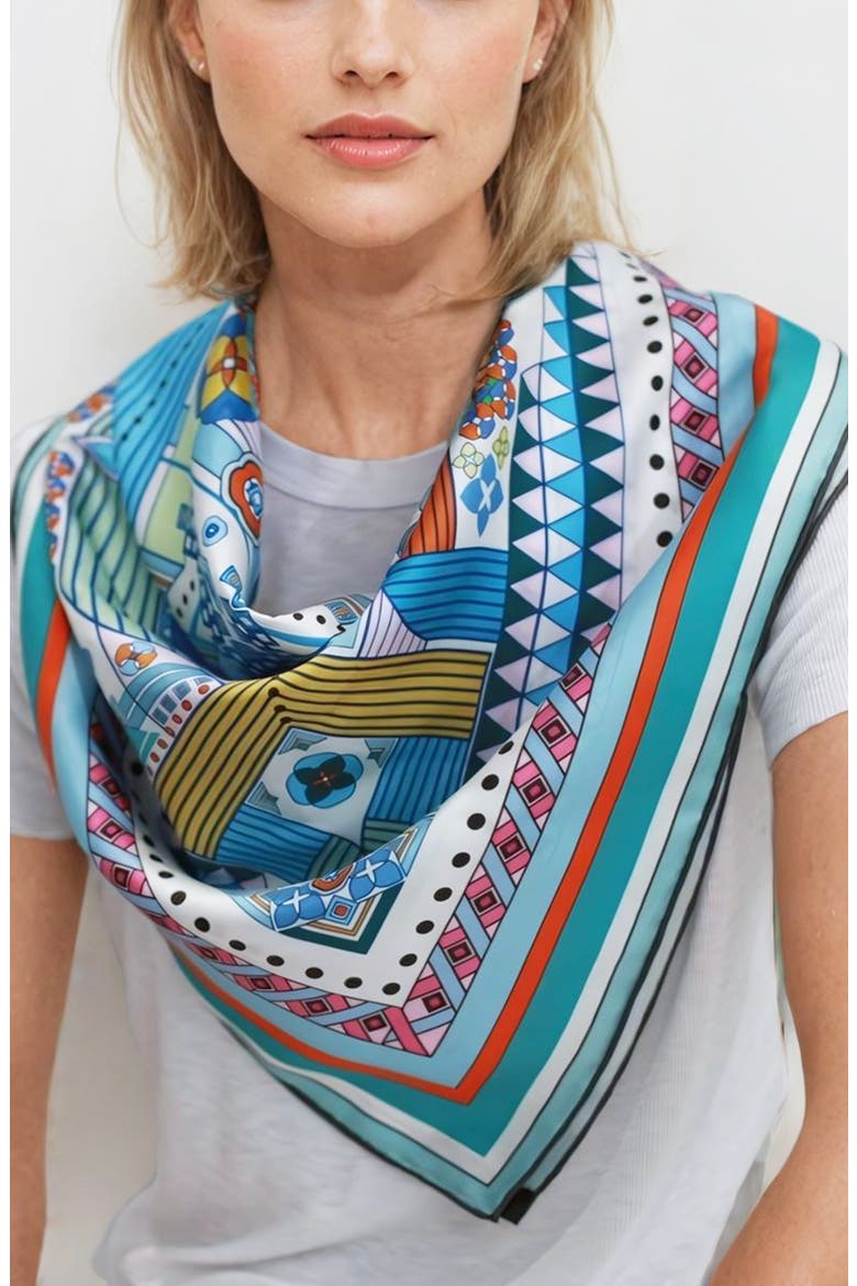 Silk Scarf Of Reconstruction With Shapes In Blue, Alternate, color, Blue