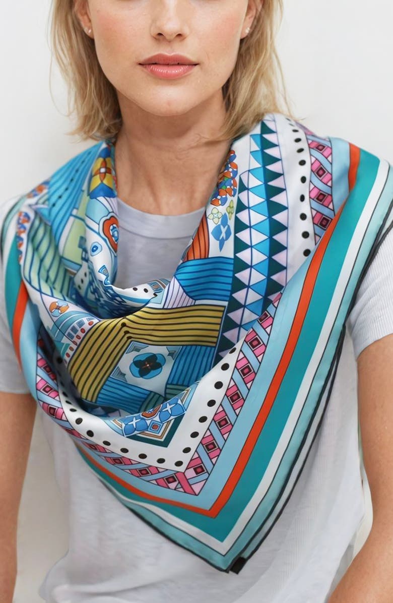 Jessie Zhao New York Silk Scarf Of Reconstruction With Shapes In Blue, Alternate, color, Blue