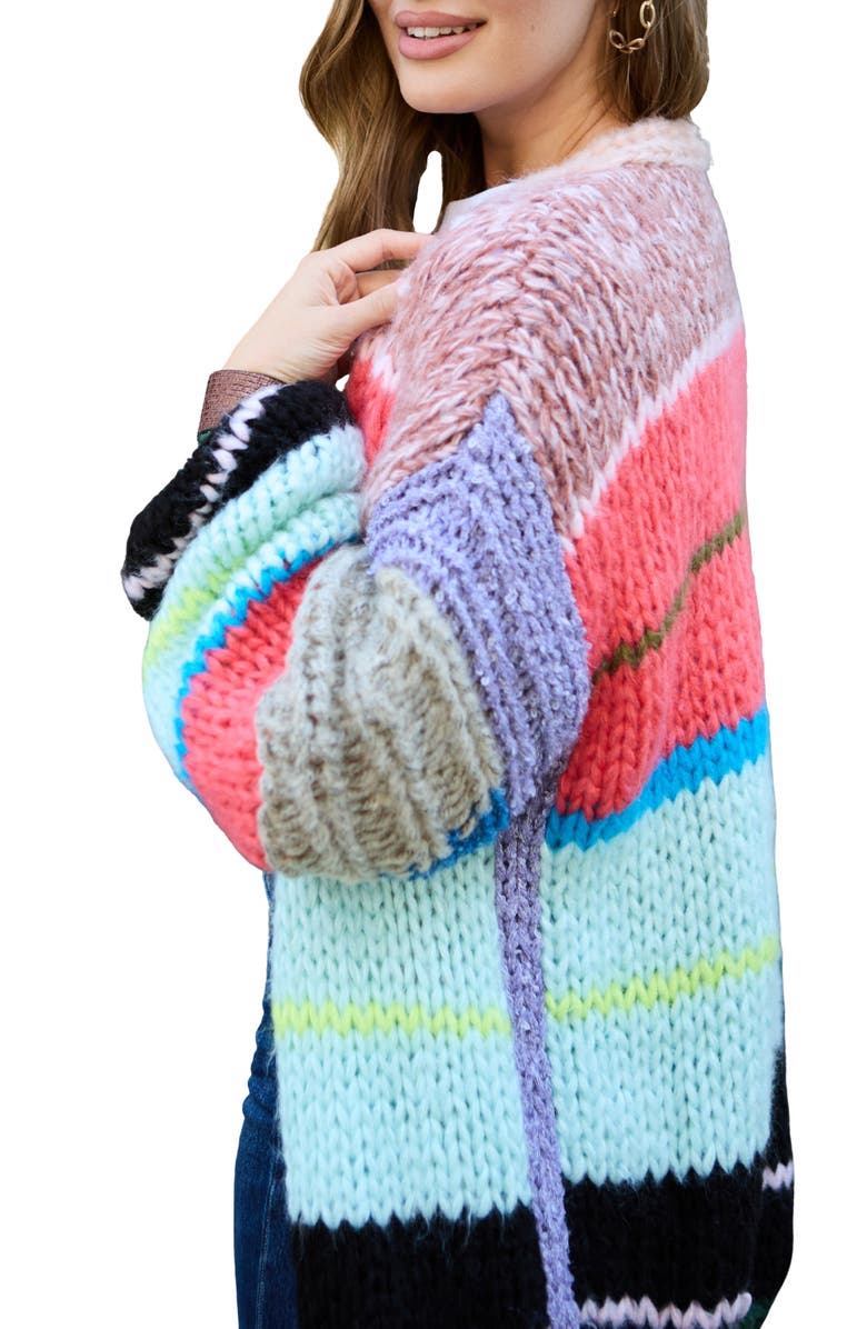 SAACHI Rainbow Chunky Knit Cardigan, Alternate, color, Black/ Blue/ Red Multi