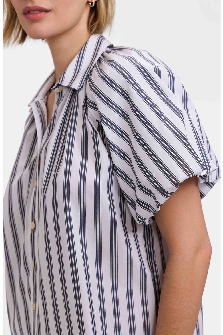 Paula Stripe Puff Sleeve Cotton Blend Button-Up Shirt, Alternate, color, BLACK/ WHITE