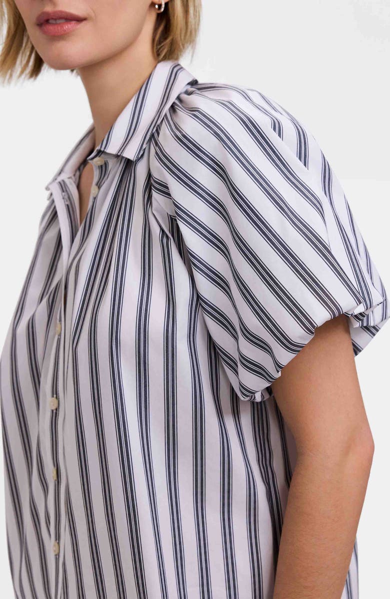 Foxcroft Paula Stripe Puff Sleeve Cotton Blend Button-Up Shirt, Alternate, color, Black/ White
