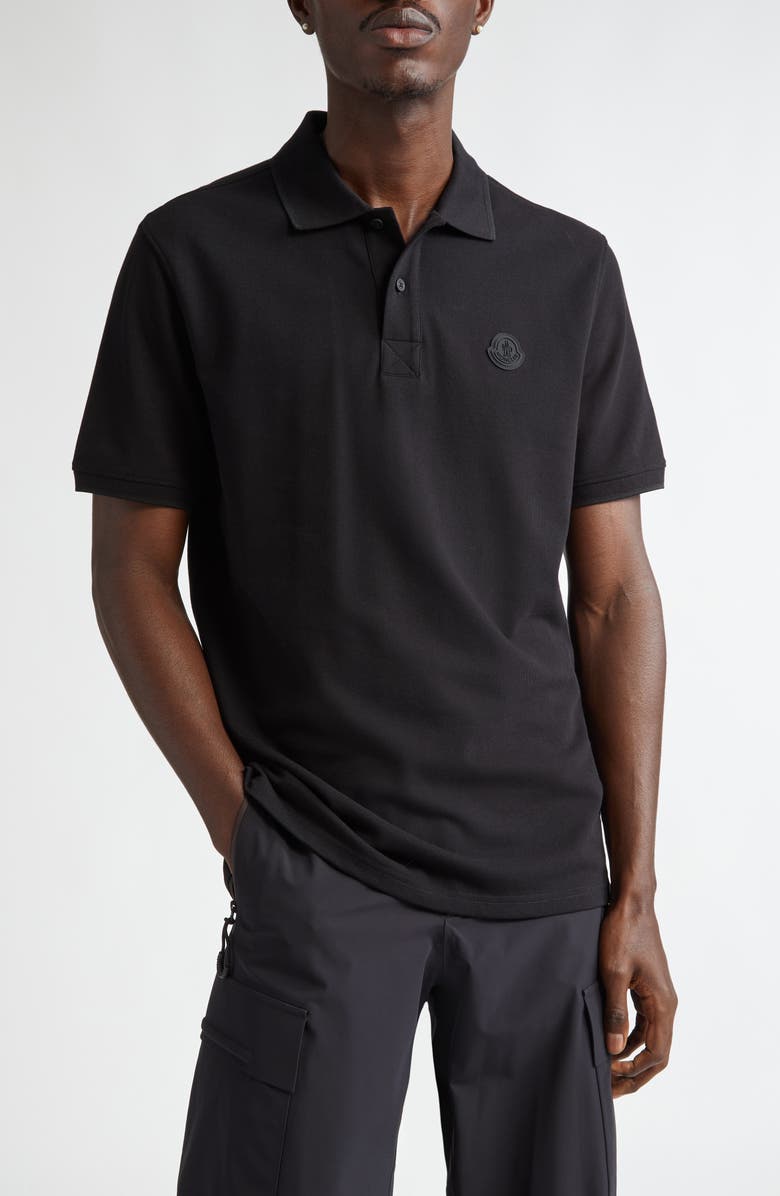 Moncler Logo Cotton Polo, Main, color, Black