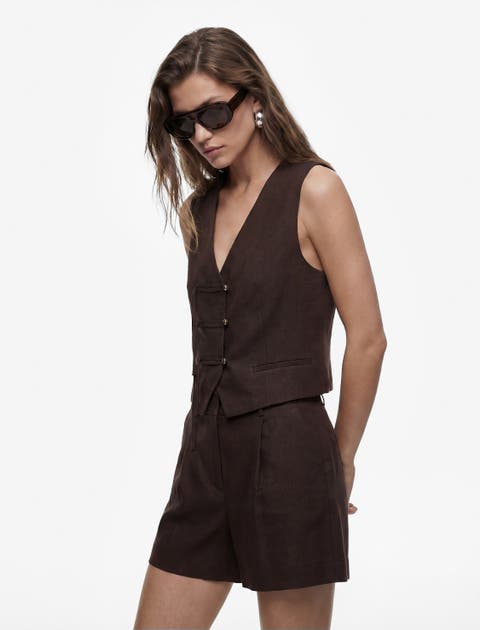 Structured Linen Blend Tailored Shorts with Pleat