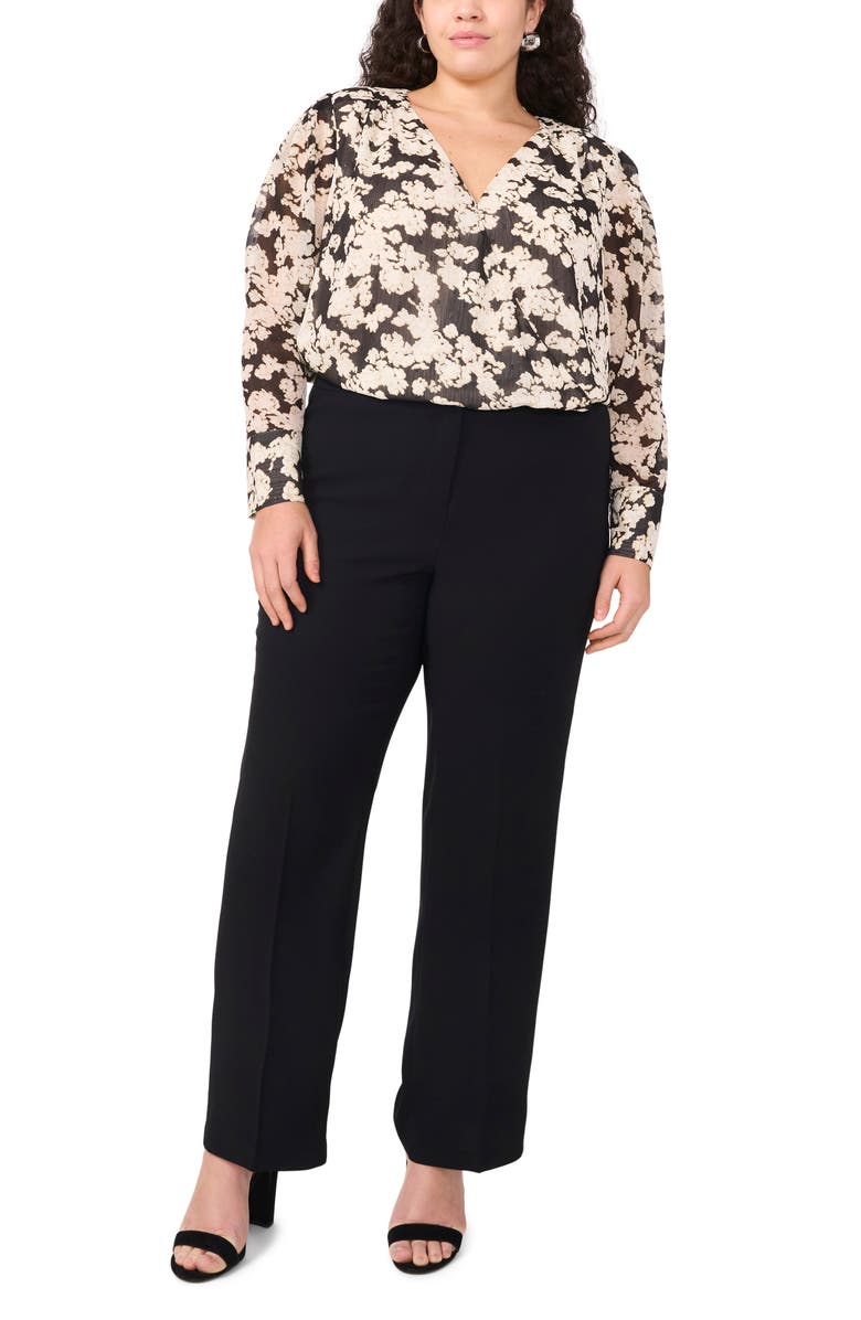 Vince Camuto Bead Detail Floral Wrap Front Chiffon Top, Alternate, color, Rich Black