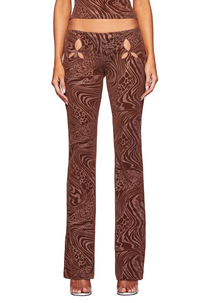 Amina Cutout Low Rise Flare Pants, Main, color, CHOCOLATE BROWN