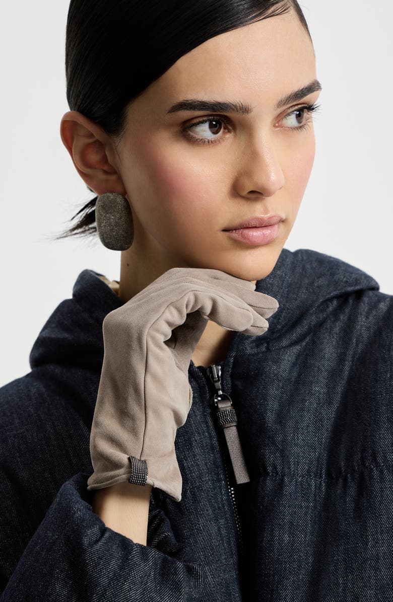 Brunello Cucinelli Suede gloves, Alternate, color, Beige