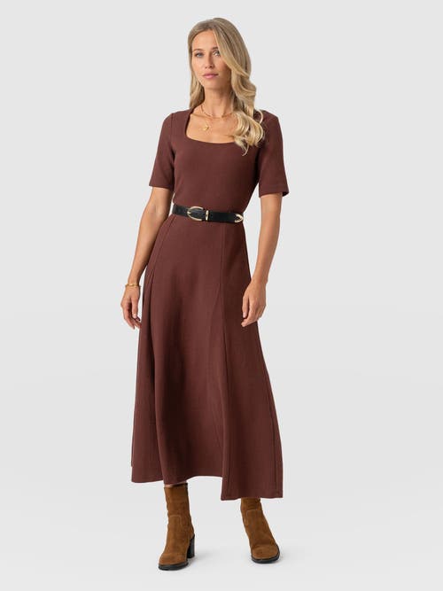 Saint + Sofia Akia Short Sleeve Dress In Brown
