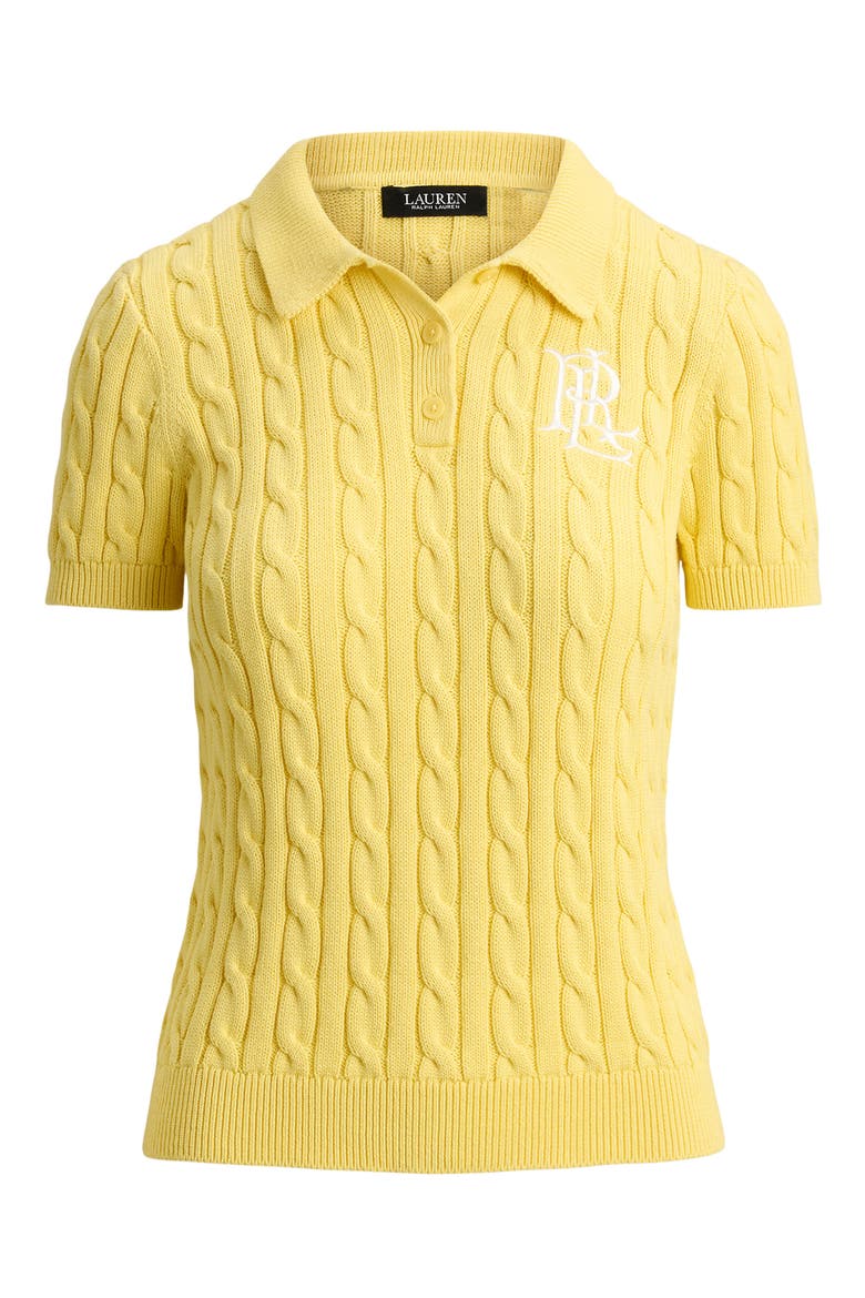 Natrissa Cable Stitch Cotton Polo Sweater, Alternate, color, LEMON SORBET YELLOW