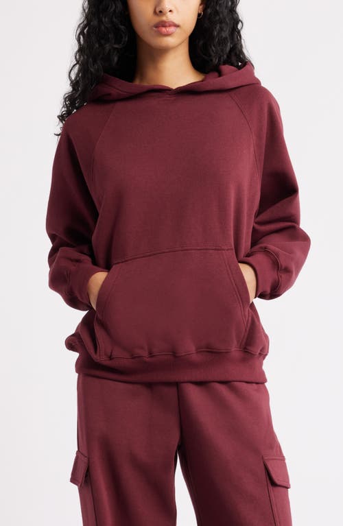 BP. Fleece Detail Oversize Raglan Hoodie in Burgundy Tannin 