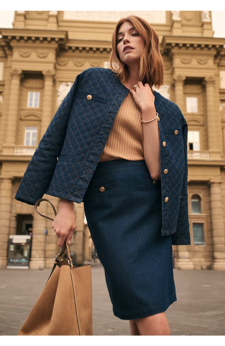 Jessica London Quilted Denim Lady Jacket, Alternate, color, Indigo Quilting