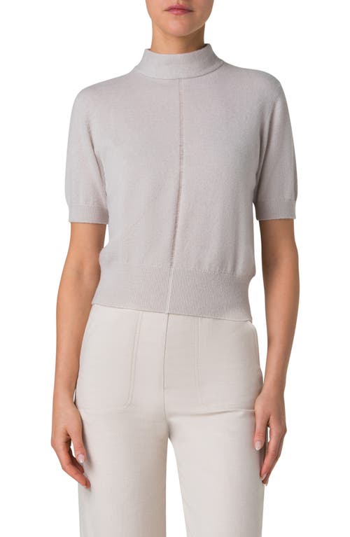 Akris Mock Neck Short Sleeve Cashmere Sweater in Greige 