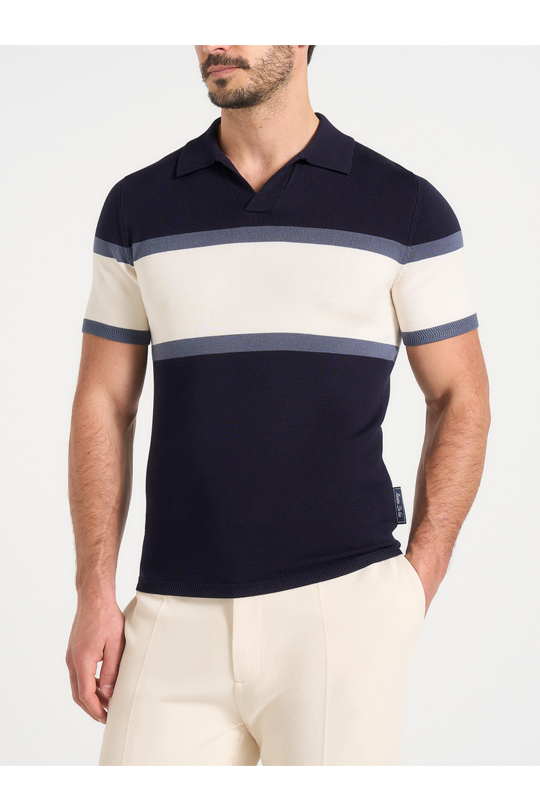 Enzo Colour Block Polo, Alternate, color, Navy