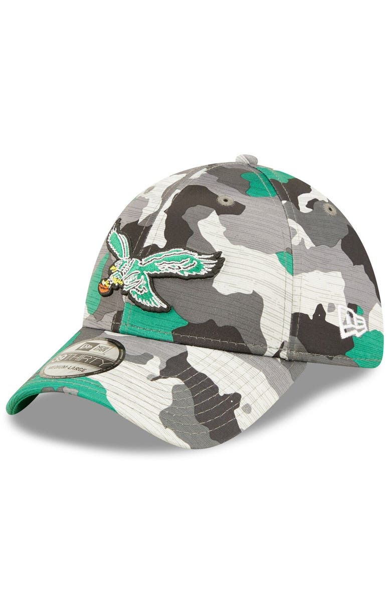 New Era Men's New Era Camo Philadelphia Eagles 2022 NFL Training Camp Official Historic Logo 39THIRTY Flex Hat, Main, color,