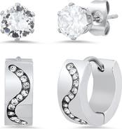 HMY JEWELRY Set of 2 Crystal Stud & Huggie Hoop Earrings