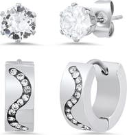 HMY JEWELRY Set of 2 Crystal Stud & Huggie Hoop Earrings