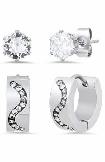 Set of 2 Crystal Stud & Huggie Hoop Earrings
