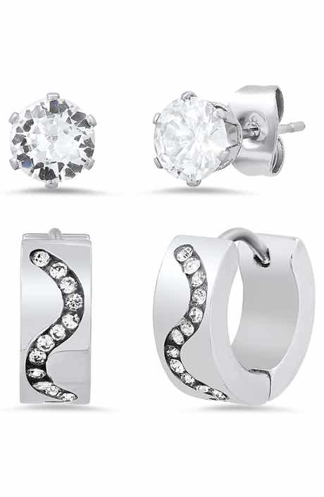 Set of 2 Crystal Stud & Huggie Hoop Earrings