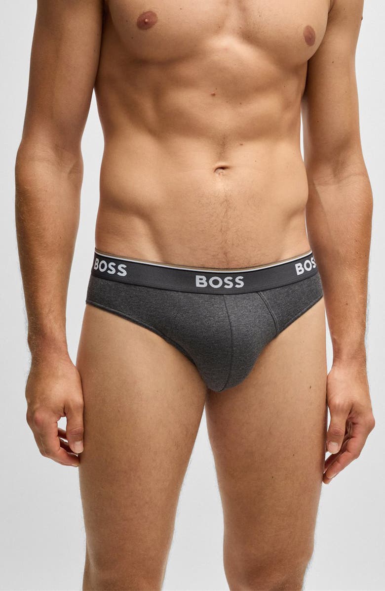 BOSS Assorted 3-Pack Power Stretch Cotton Briefs, Main, color, Open Grey