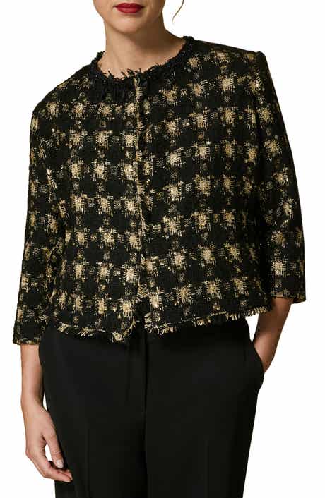 Marina Rinaldi Certo Check Bracelet Sleeve Lamé Jacket