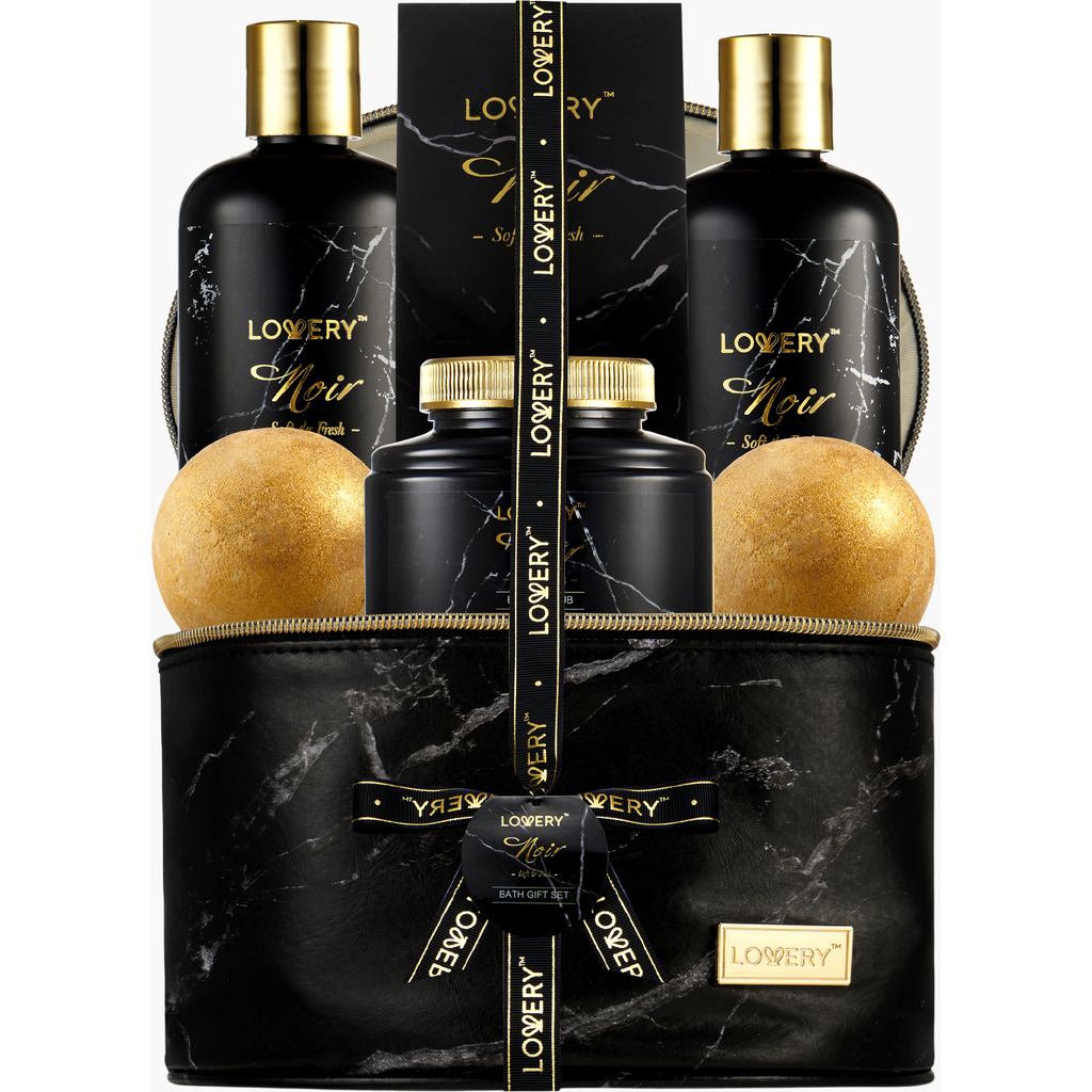 Lovery Deluxe Noir Bath And Body Kit With 24k Gold Bath Bombs In Multi