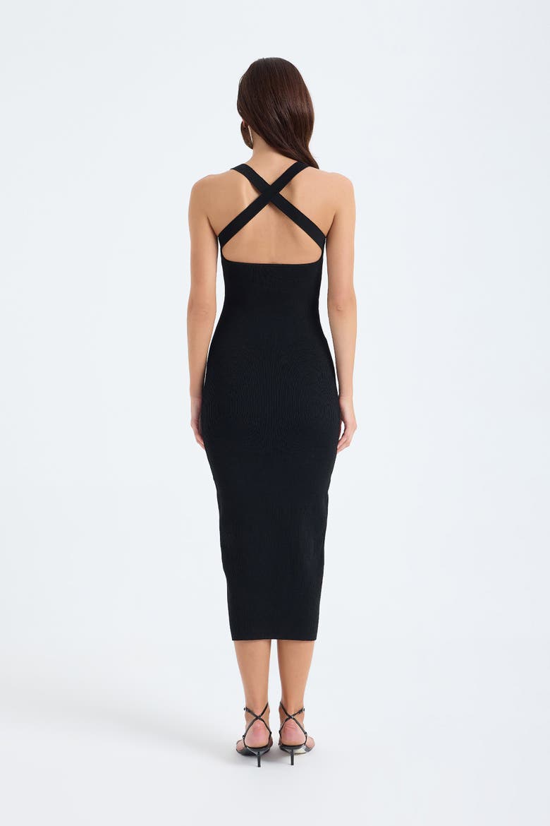 Azura Crisscross Back Sleeveless Rib Knit Bodycon Midi Sweater Dress, Alternate, color, Black