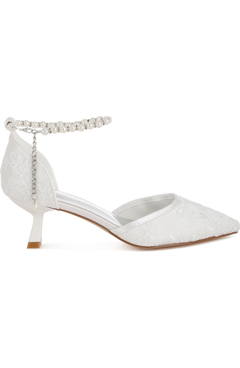 Rag & Co Bruna Faux Pearl Ankle Tie Lace Pump, Alternate, color, White/ Silver