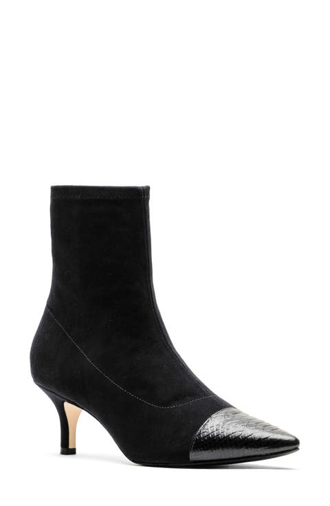 Serena Pointed Cap Toe Kitten Heel Bootie (Women)