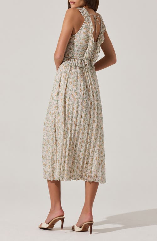 Astr The Label Ruffle Pleated Midi Sundress In Cream Multi Floral