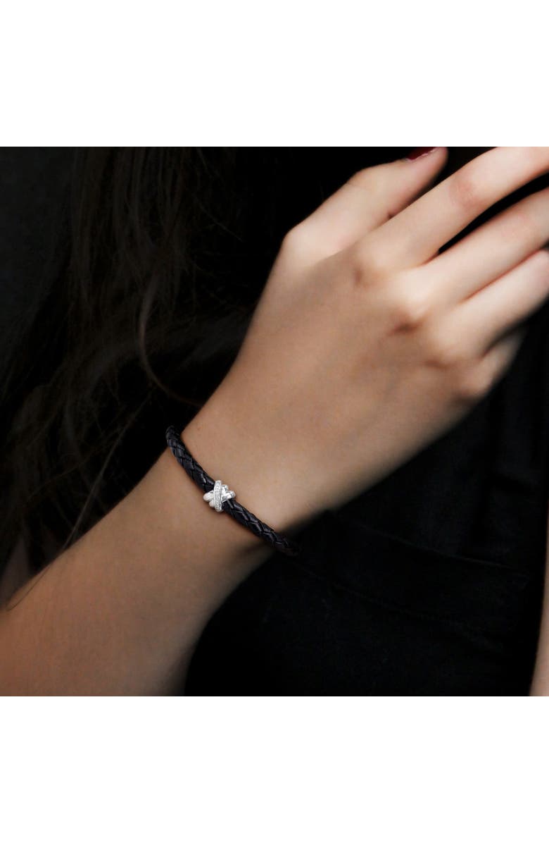 Julianna B. Crossover Motif Black Leather Cord Bracelet 14k, Alternate, color, Yellow Gold