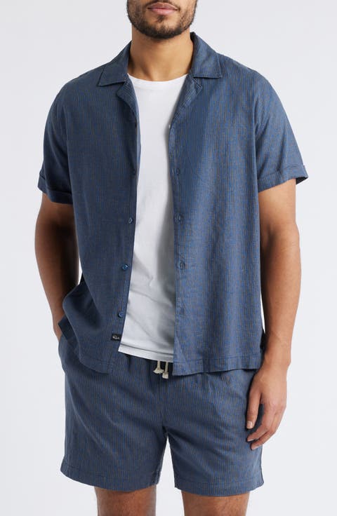 Atlas Stripe Linen Blend Camp Shirt