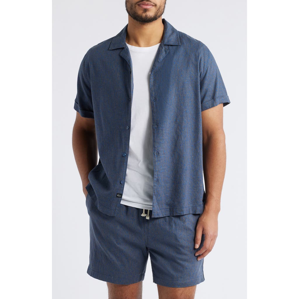 Rails Atlas Stripe Linen Blend Camp Shirt In Blue