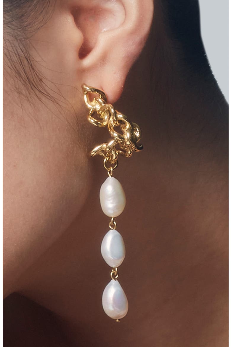 Warp Chain Freshwater Pearl Drop Earrings, Alternate, color, GOLD