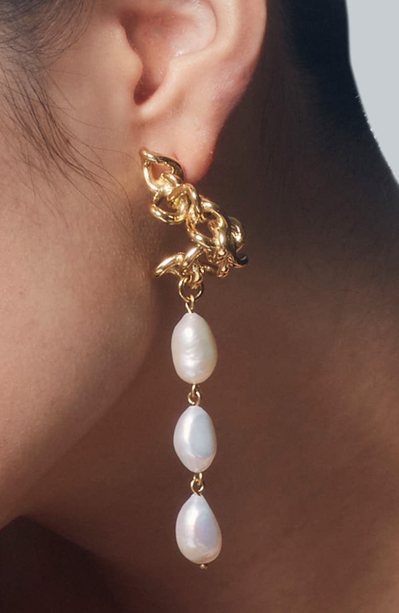 Sterling King Warp Chain Freshwater Pearl Drop Earrings, Alternate, color, 