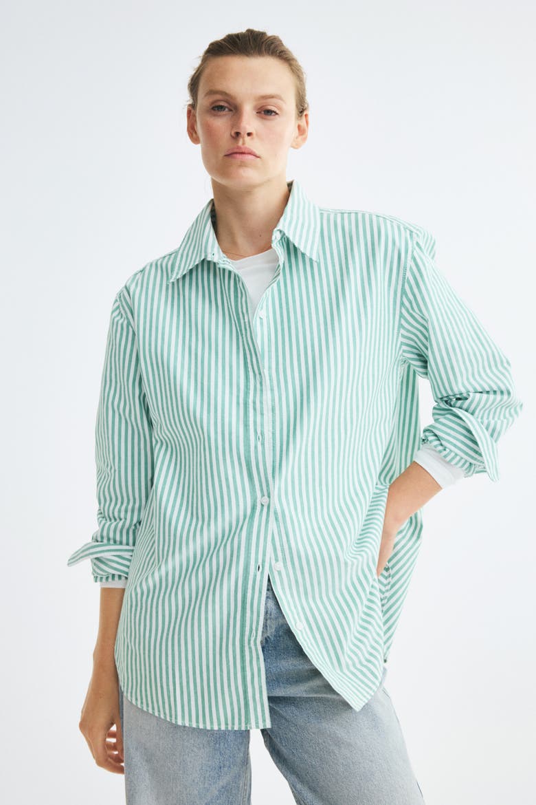 Oxford Shirt, Alternate, color, Green/white striped