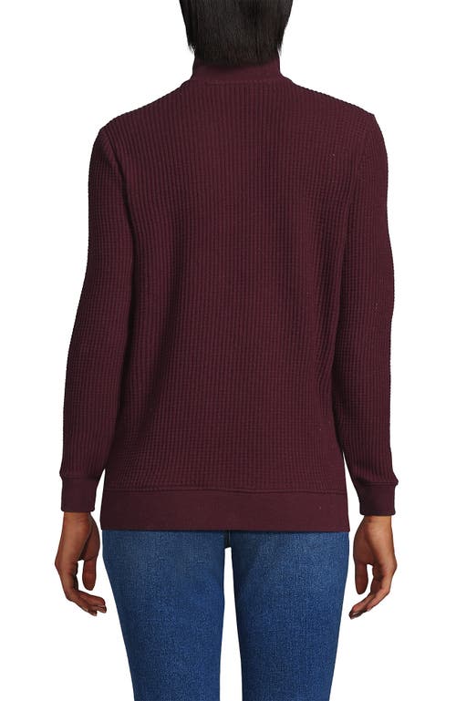 Lands' End Long Sleeve Waffle Quarter Zip Pullover In Burgundy