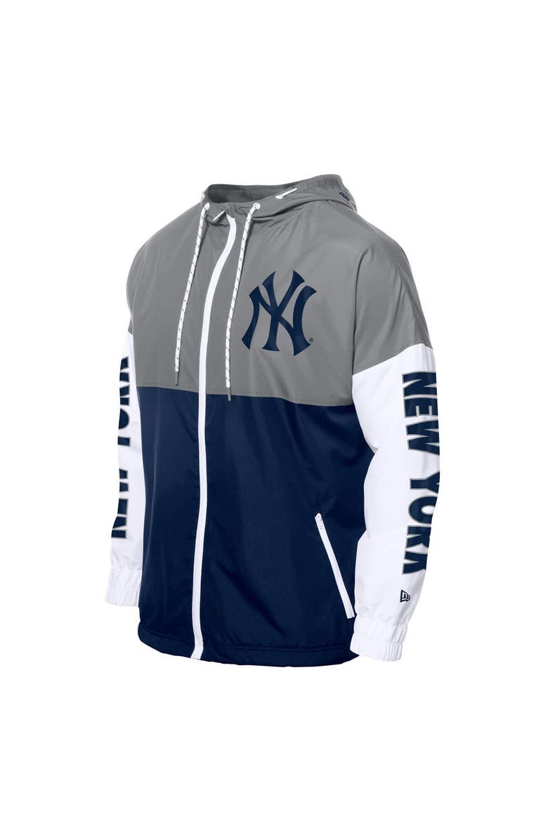 New Era Men's New Era  Navy/Gray New York Yankees Color Block Full-Zip Hoodie Windbreaker, Alternate, color, 