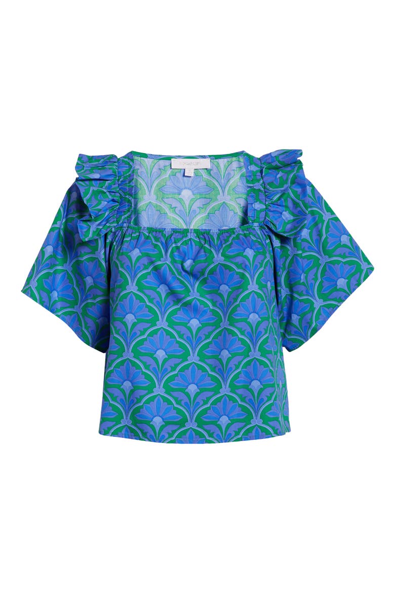 Sera Floral Careen Square Neck Cotton Poplin Top, Alternate, color, GREEN/ BLUE/ MULTI