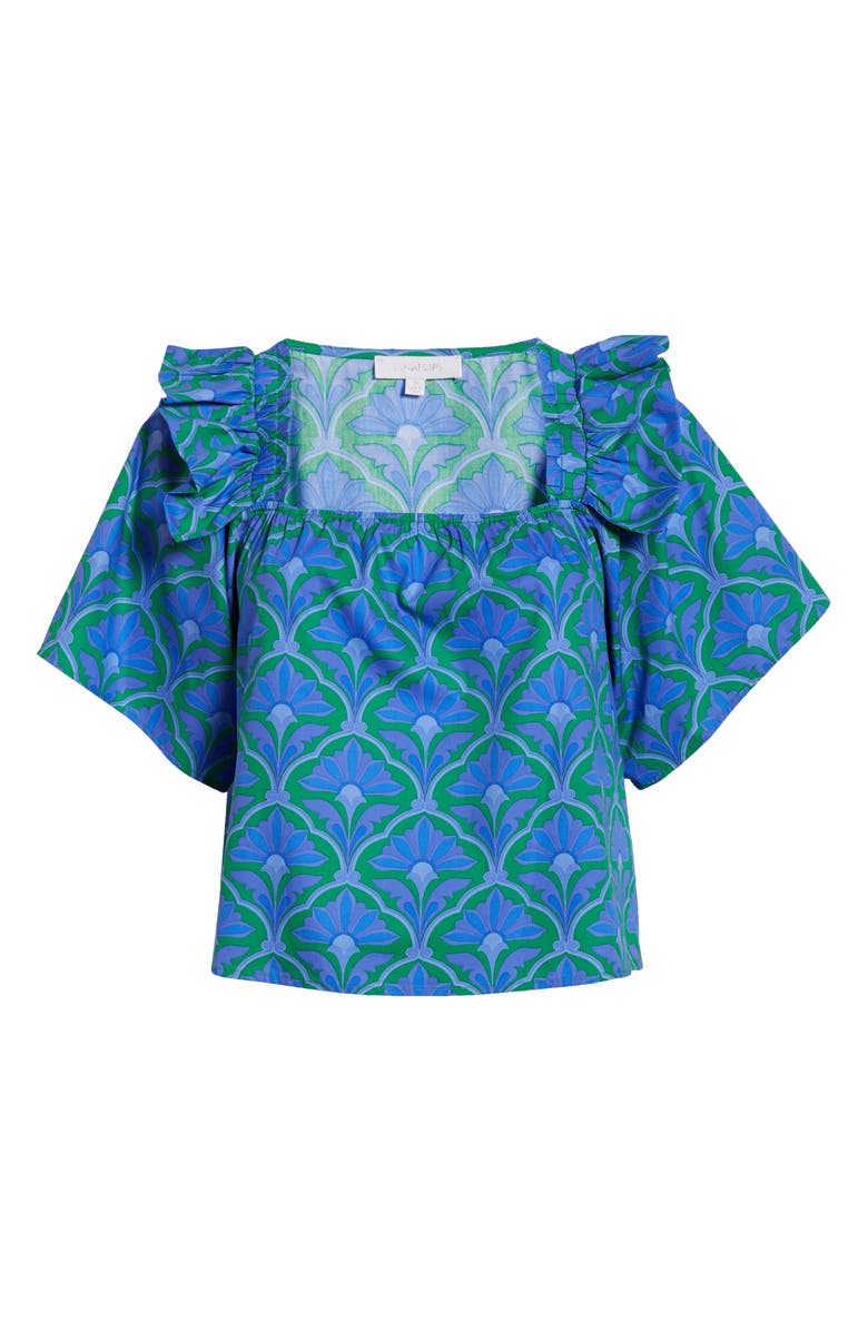 SUGARLIPS Sera Floral Careen Square Neck Cotton Poplin Top, Alternate, color, Green/ Blue/ Multi