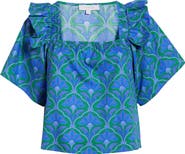 SUGARLIPS Sera Floral Careen Square Neck Cotton Poplin Top