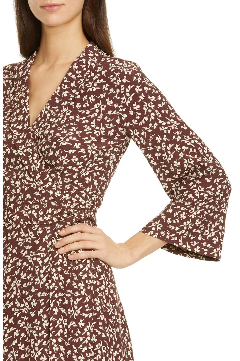 Floral Logo Crêpe Wrap Dress, Alternate, color, DECADENT CHOCOLATE