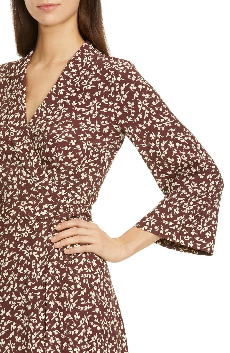 Ganni Floral Logo Crêpe Wrap Dress, Alternate, color, 